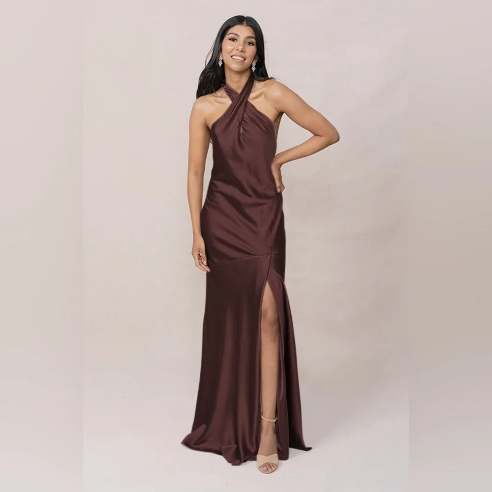 Revelry Athena Satin Dress in Mahogany - Size 6 - Picture 1 of 4